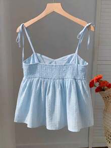 Camiseta de tirantes con lunares tejidos en blanco para mujer - Azul 3 - Ver 2