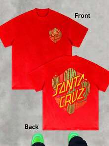 Green Cacti Symbolizing Vital Resistance Against The Desert Sun, Accompanied By The Text "" In Yellow Tones On A Dark Background, Express Youthful Energy And Adventurous Freedom. T-Shirt, Double-Sided, 100% Cotton, 220g - 灰色的 - 查看 12