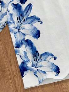 Camiseta de manga corta blanca de ajuste regular con estampado digital de teñido anudado de plantas y flores, adecuada para citas de verano, reuniones, camiseta gráfica a juego con flores rosas para hombres - Blanco 3 - Ver 9