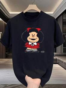 1pc blusas de mujer blusas bonitas para mujeres blusas ropa de mujer what what 180g camiseta algodón negra y blanca, patrón de estampado Mafalda, algodón impresión alta calidad, cuello redondo, corte básico holgado, hombres y mujeres, transpirable, versátil, lavable a máquina, cómoda, talla S ~ 3XL, diario, casual, deportes, imprescindible verano. - Negro - Ver 3