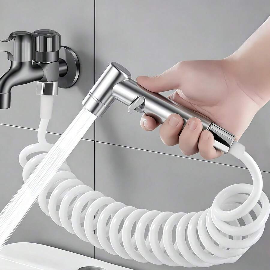Retractable Bidet Sprayer Set, Made Of ABS Material Handheld Toilet Sprayer With Spring Hose, High Pressure Bidet Sprayer Head For Personal Hygiene, Pet Cleaning And Floor Cleaning