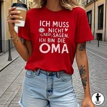 Camiseta alemana de estilo vintage urbano con eslogan de identidad de abuela, top casual de manga corta y cuello redondo para verano y primavera, ropa de mujer a la moda. - Rojo - Ver 1