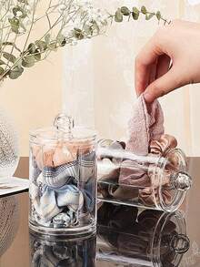 1/2pcs Acrylic Makeup Organizer Box, Removable Lid Cotton Pad Storage Jar, Convenient Opening For Easy Access, Makeup Sponge And Hair Accessory Holder, Jewelry Storage Container, Suitable For Bathroom, Bedroom Vanity, Home Decor - Multicolor - View 5