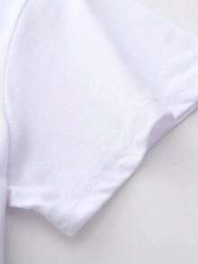 Camiseta de manga corta con cuello redondo y estampado minimalista para mujer, ideal para vacaciones de verano y uso casual. - Blanco - Ver 3