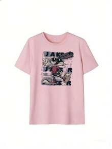 Short-Sleeve T-Shirt With Cartoon Character For Youth, Fashionable Short-Sleeve T-Shirt For Spring And Summer 2026, Made In Mexico, 180 Grams. Cartoon Print, Couple Design, Suitable For Indoor Or Outdoor Wear. Crew Neck, Unisex, Ideal For Office And Leisure. One-Pack. - PK-P631577SLNDXZGY466 - 查看 2