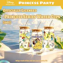 [Sản phẩm được cấp phép chính thức] Ly thủy tinh hình lon bia Công chúa Disney 16oz kèm nắp tre và ống hút - Ariel, Belle, Rapunzel, Jasmine, Tiana, Moana, Cinderella, ly cà phê đá, đồ uống hình lon bia cổ tích, quà tặng cho phụ nữ và bé gái - Nhiều màu - Xem 3