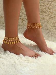 1pc Fashion Minimalist Versatile Casual Commute Delicate Bell Tassel Multi-Layer Anklet For Women (Clasp & Tail End Position Random) - Yellow Gold - View 5