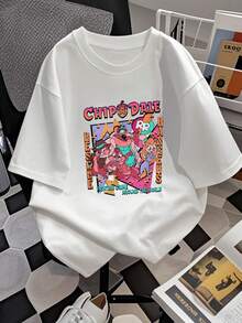 Colorful Graphic With Adventurous Cartoon Characters Symbolizing Teamwork, Courage, Friendship, And The Fight For Justice Worldwide. Comfortable Casual Women's T-Shirt Ideal For Everyday Wear. - 白色 - 查看 2