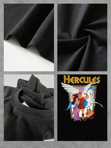 Imagen inspirada en la mitología griega que muestra a un héroe valiente junto a un caballo alado y sus amigos simbolizando fuerza amistad y esperanza camiseta de mujer de corte cómodo  suave ideal para uso diario y expresar energía positiva - Negro - Ver 4