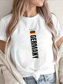 Camiseta de manga corta 100% algodón suave con diseño de la bandera y estrellas de Alemania, ligera y duradera para uso casual en casa o en el restaurante, ajuste cómodo para uso diario. Camiseta de algodón transpirable, combina con todo. - Blanco - Ver 8