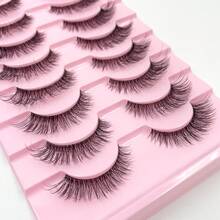 3D Faux Mink False Eyelashes Set 10 Pairs Lightweight Natural Look D Curl Fluffy Wispy Dramatic Volume Daily Makeup Lashes - Black - View 5