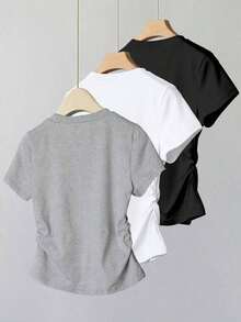 Camiseta ajustada con estampado de lazo para mujer, estilo versátil y elegante para el verano, vuelta al colegio, uso diario, fiesta, cita, que atrae mucha atención - Multicolor 6 - Ver 2