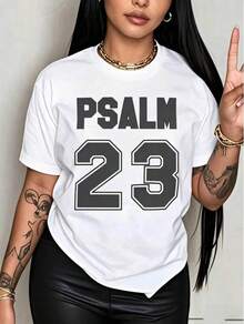 Plus Size Women's Premium Jersey T-Shirt With Psalm 23 Print - Crew Neck, Short Sleeve, With Bold Green Lettering, Soft And Breathable Fabric For Parties, Gifts For Women - 白色 - 查看 9