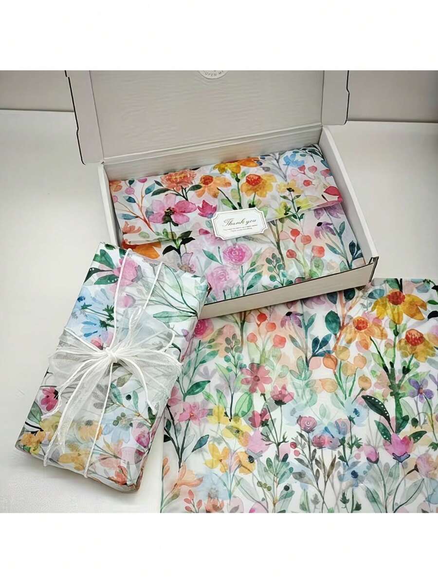 15/30張手繪水彩花蕊圖案薄棉紙，尺寸20X14英吋，適用於禮物包裝、衣物防潮、紅酒包裝、禮物盒填充、易碎品保護