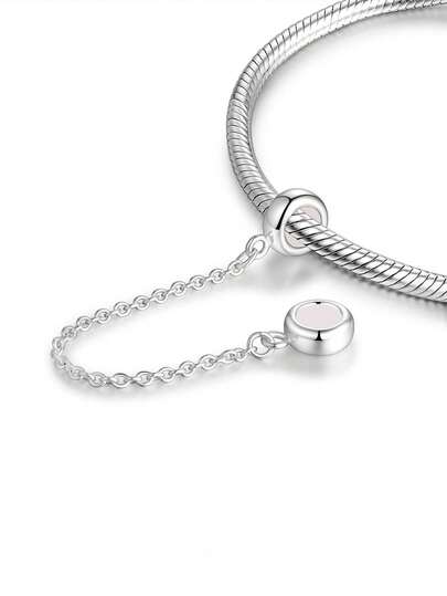 1pc 925 Sterling Silver Clasp Safety Chain Pendant Clasp Safety Chain Clasp Bead, Suitable For European Style Beaded Bracelets (Bracelet Not Included)