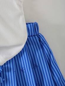 Girls' V-Neck Ribbed Knit Tank Top + Striped Butterfly Print Skirt 2Pcs Set, Suitable For Daily Wear, Outdoor Activities And Events, Spring/Summer - Royal Blue - View 5