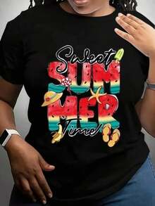 Camiseta de Verano Dulce con Estampado de Sandía y Arcoíris, Ropa de Playa para Mujer, Atuendo Casual de Verano 220g - Negro - Ver 6