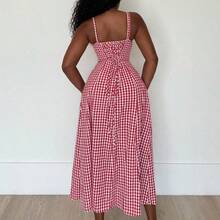 Women's Casual Plaid Print Spaghetti Strap Slit Midi Dress Women Summer Clothing Women Summer Sets Woman S Summer Clothes Women S Clothes Women Plus Sun Dress Yellow Summer Dress Women Yellow Sundress Women Cotton Summer Dresses Gingham Summer Dress Summer Dress,Boho Clothes Women New Year Vacation Check - Amarillo - Ver 3