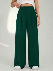 Tall Pantalones rectos de unicolor casual para mujer - Verde Oscuro - Ver 6