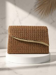 Brown Floral Woven Beach Envelope Design Party/Wedding Clutch Bag, Women Handbag With Strap, Shoulder Bag, Fashionable Wallet - Brown - View 6