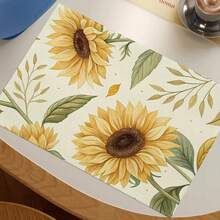 A Complete Set Of Daily Sunflower, Green Leaf, And Green Checkered Patterned Placemats, Suitable For Spring, Summer, Autumn, And Winter. It Adopts A Multi-Color Pattern Design And Is Woven From 100% Polyester Fiber. The Size Is 12 * 18 Inches And Can Be Machine Washed With Polyester Placemats. Heat Resistant, Stain Resistant, Waterproof, Easy To Clean, Suitable For Dining Tables, Holiday Party Decorations, Desktop Protection, Kitchen And Living Room Decorations, And Daily Use. - Multicolor - View 11