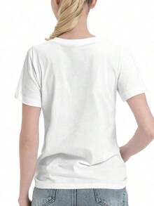 Camia Divertida de Cumpleaños para Mamá Vaca - Blanca con Gráfico de Vaca Rosa y Lazo, Camia Casual de Manga Corta y Cuello Redondo para Mujer, Lavable a Máquina, Regalo de Cumpleaños para Adultos, Regalo Humorístico| Camia Divertida para Mamá| Camia tipo pullover, ropa con estampado de vaca, ropa casual para el hogar para mujeres, transpirable y cómoda. - Blanco - Ver 3