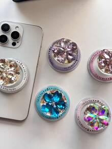 Adjustable Flower Series Push-Pull 1pc Rhinestone Flower Acrylic Resin Phone Holder, Foldable Portable Air Cushion Phone Stand Mother's Day Gift - Multicolor - View 2