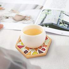 8pcs/Set Hexagon Bamboo Coasters, Handcrafted, Suitable For 10.5cm/4.1" Wooden Fruit Plate Decor, Woodworking Craft Supplies - Ginger - View 3