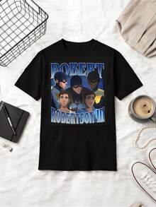 Robert Robertson III Retro Anime Character Collage Cotton T-Shirt - Black - View 6