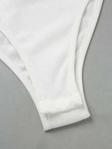 Elegante body de punto blanco con cuello vuelto y media cremallera, body de mujer para primavera/verano, ideal para vacaciones y playa - Blanco - Ver 6
