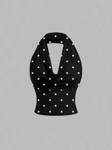 Camiseta de tirantes casual y minimalista con estampado de lunares negros para mujer - Multicolor 6 - Ver 2