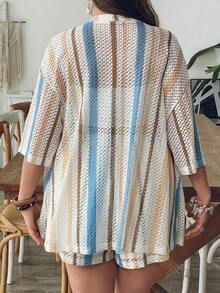 VCAY Conjunto de 2 piezas de camisa y shorts a rayas azules y blancas para mujer de talla grande, ropa de verano para vacaciones en la piscina, estilo boho chic, ropa de mujer, conjuntos para brunch, ropa para el aeropuerto, ropa para vacaciones en la playa, ropa para escapadas urbanas, ropa de vacaciones, ropa occidental para mujer, ropa occidental para mujer, conjuntos de verano europeos para vacaciones en la isla, conjuntos para luna de miel, conjuntos de estilo Old Money South Beach, conjuntos de la  de Amalfi, conjuntos de encaje, top de encaje. - Multicolor 3 - Ver 12