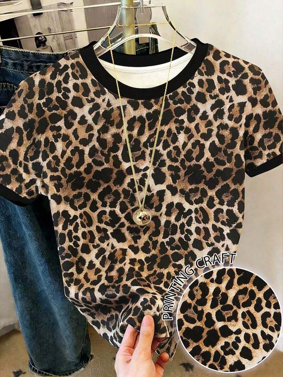 Camiseta casual de mujer de manga corta con cuello redondo, estampado de corazón y bloques de color - Blanco 5 - Ver 1