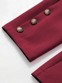 Traje de chaqueta y pantalón de un solo pecho de unicolor de manga larga, conjunto de traje elegante - Burdeos 2 - Ver 5