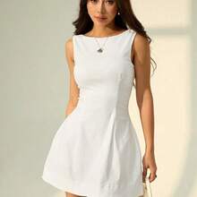 PETITE Women Summer Solid Zipper Front Casual Versatile Jumper Dress White Dresses,Summer Dresses For Women,Business Casual Woman Business Women Attire - Blanco - Ver 5