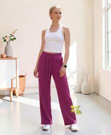 Pantalón Pants Mujer Corte Ancho Baggy Comodo Y versatil Ideal Para Gym, Yoga, pilates O varios Deportes - Morado Magenta - Ver 2