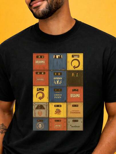 Camiseta Casual Preta Minimalista Caixas de Cerveja Buteco Resenharia | 100% Algodão, Estilo Brasilidade, Resenha com Amigos e Bar Unissex