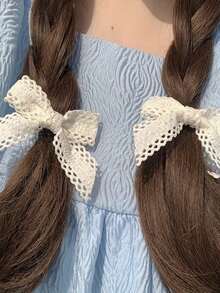 2 piezas Lazos para el cabello con flor de encaje de moda para niñas, accesorios para el cabello para fiestas - Multicolor - Ver 4
