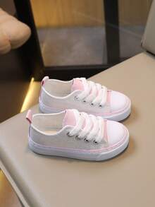 Children's Bright Color Lace-Up Girls' Canvas Shoes, Flat Comfortable Kids' Canvas Shoes, Spring/Autumn Student Shoes, Glitter Sequin Girls' Fashion Performance Shoes - White - View 4
