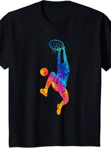 Retro Basketball Jersey For Men And Women - Pure Polyester Crew Neck Short Sleeve T-Shirt With Basketball And Court Print - Casual Sportswear For Training, Games, Daily Wear - Unisex Fit For All Seasons - 黑色 - 查看 7
