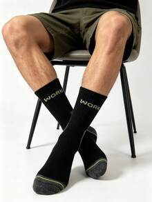 1/10/20/30 pares de calcetines de media caña con costillas y refuerzo en el talón y los dedos para hombres, con estampado de letras con tema de trabajo, adecuados para el trabajo diario y actividades al aire libre de los hombres, disponibles en varios colores - Multicolor - Ver 3