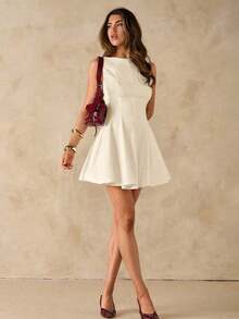 Vestido minimalista de una línea y escote en forma de U sin mangas, de color negro, vestido sexy para citas, vestido de dama de honor, elegante vestido negro pequeño, para primavera/verano - Albaricoque - Ver 7