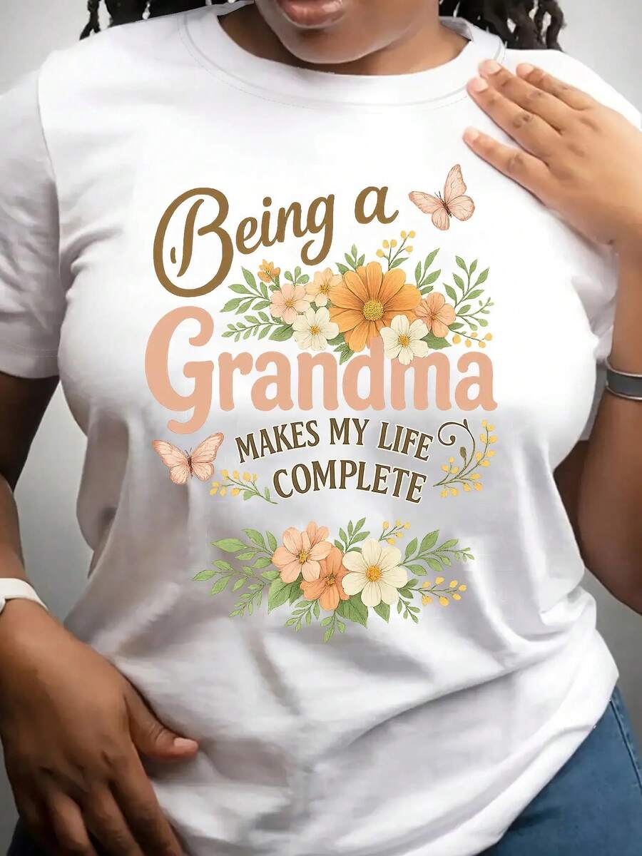 Camiseta de manga corta para mujer con la temática "Regalo para la abuela", camiseta casual de primavera/verano, ropa de mujer, vestimenta femenina. - Blanco - Ver 1