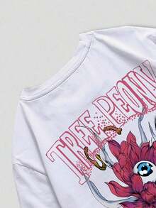 Camiseta Ligera con Estampado Floral y Letras de Street Life Guys - Blanco - Ver 3