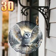 1pc 3D "Beauty Of Art Fusion Of Owl And Floral" 10in*10in With Rotating Hook, 360° DIY Creative Rotating Wind Chime Decor, No Battery Powered, Random Style (Pendant Not Included) - Multicolor - View 5