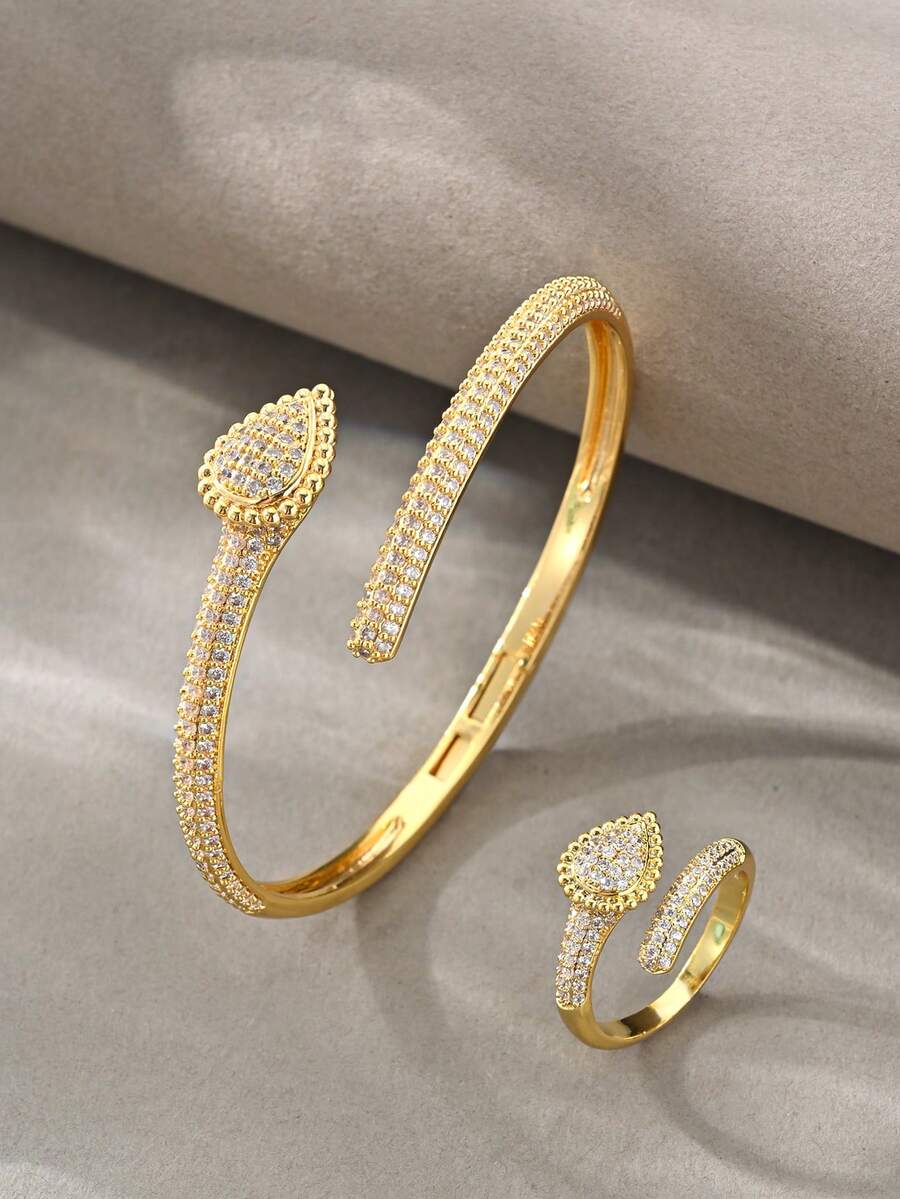 Gelang Emas, Serbaguna dengan Inlay Zirkonia Tembaga, Cocok untuk Pemakaian Sehari-hari, Acara Kumpul-kumpul, Kencan, Menambah Keanggunan - Emas - View 1