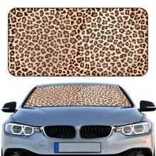 Parasol para parabrisas de coche con estampado de leopardo para el verano, con revestimiento adhesivo negro que bloquea la luz solar y los rayos UV, reduce el calor en el coche y protege el interior del vehículo. Adecuado para la mayoría de modelos de vehículos. Fácil de plegar y guardar, incluye una bolsa de almacenamiento. Un regalo para conductores. - A - Ver 2