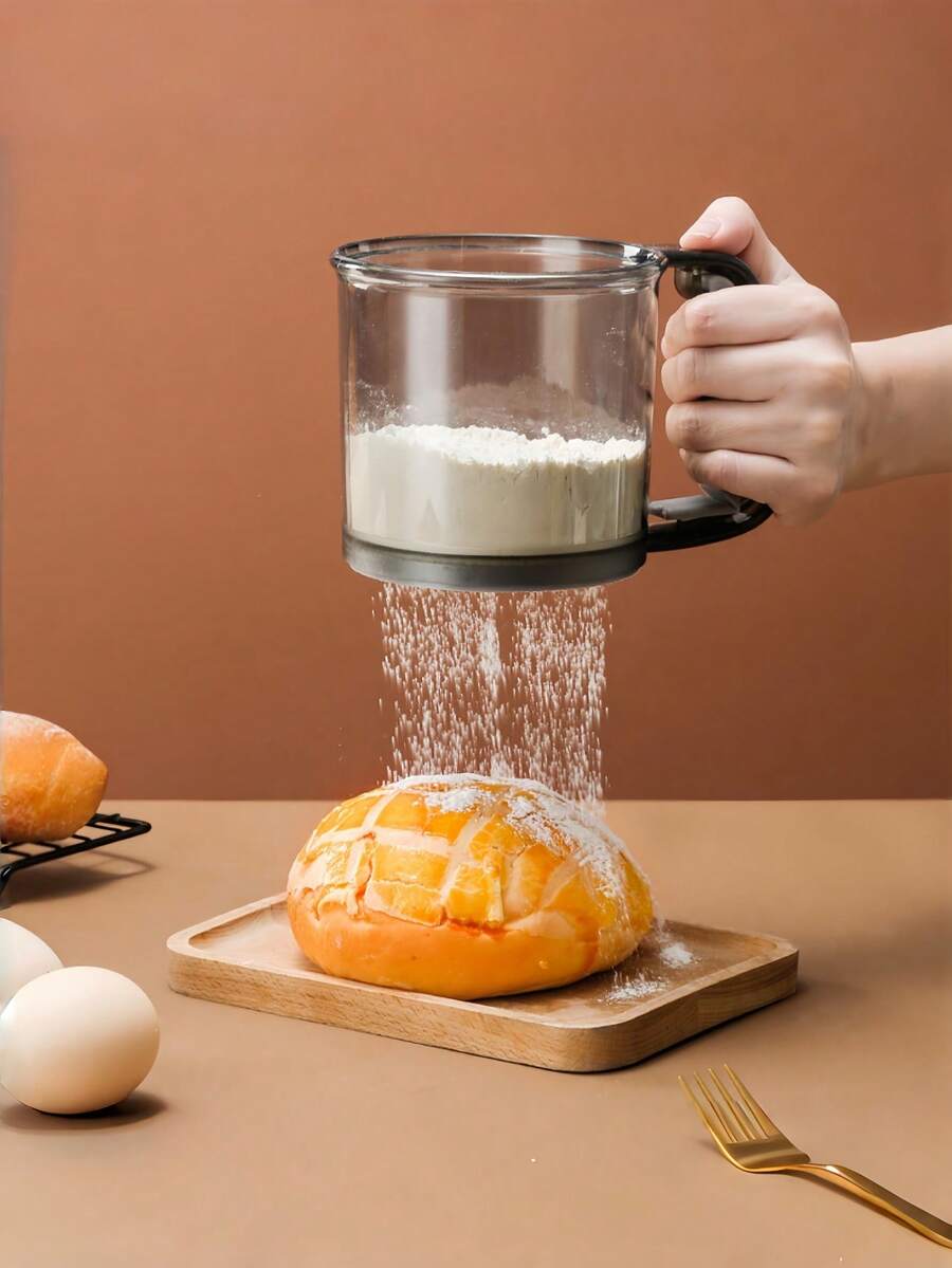 1 cái rây bột cầm tay, rây bột hình cốc dùng trong gia đình, rây bột cầm tay bán tự động, rây bột một lớp - Xám - Xem 1