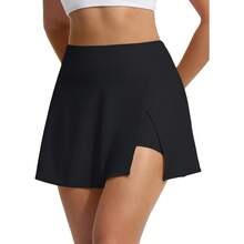 baleaf Women's High Waisted 14" Swim Skirts Boxer Liner Quick Dry Tennis Skirt Bathing Suit Split Swimsuit Bottom With Pocket - 黑色 - 查看 13