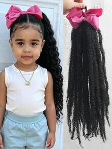 1 pieza Extensión de cabello sintético de 18 pulgadas con rizo esponjoso y negro, con clip de lazo, accesorio cómodo para niñas - Negro natural - Ver 11